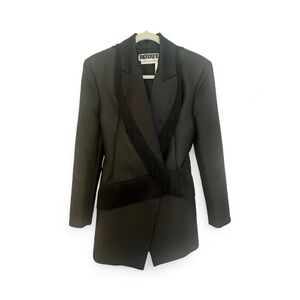 Rotate black double breasted blazer dress with fringe accent's.